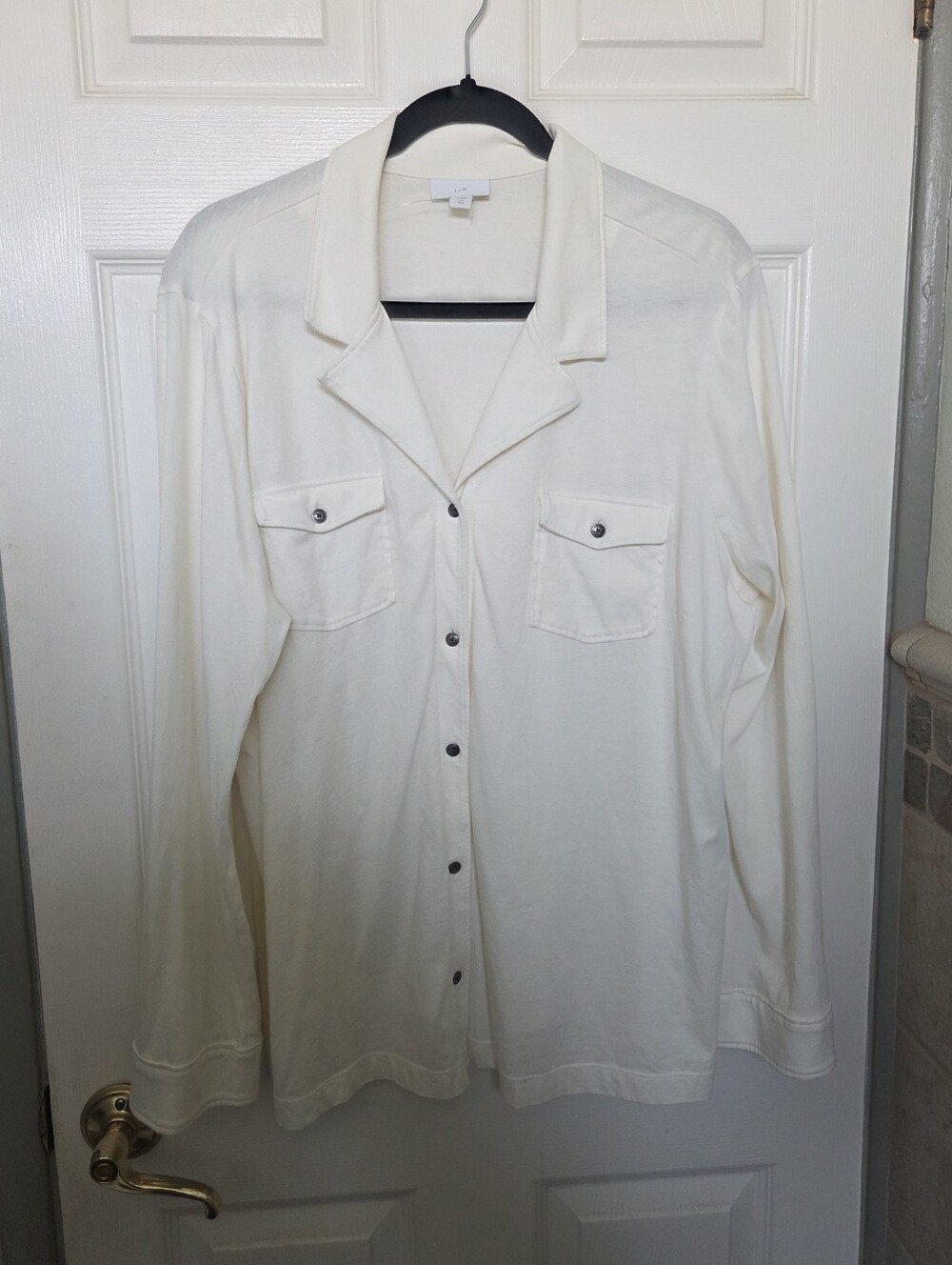 J. Jill Cream Cotton Long-Sleeve Button-Down Shirt with Camp Collar XL TALL